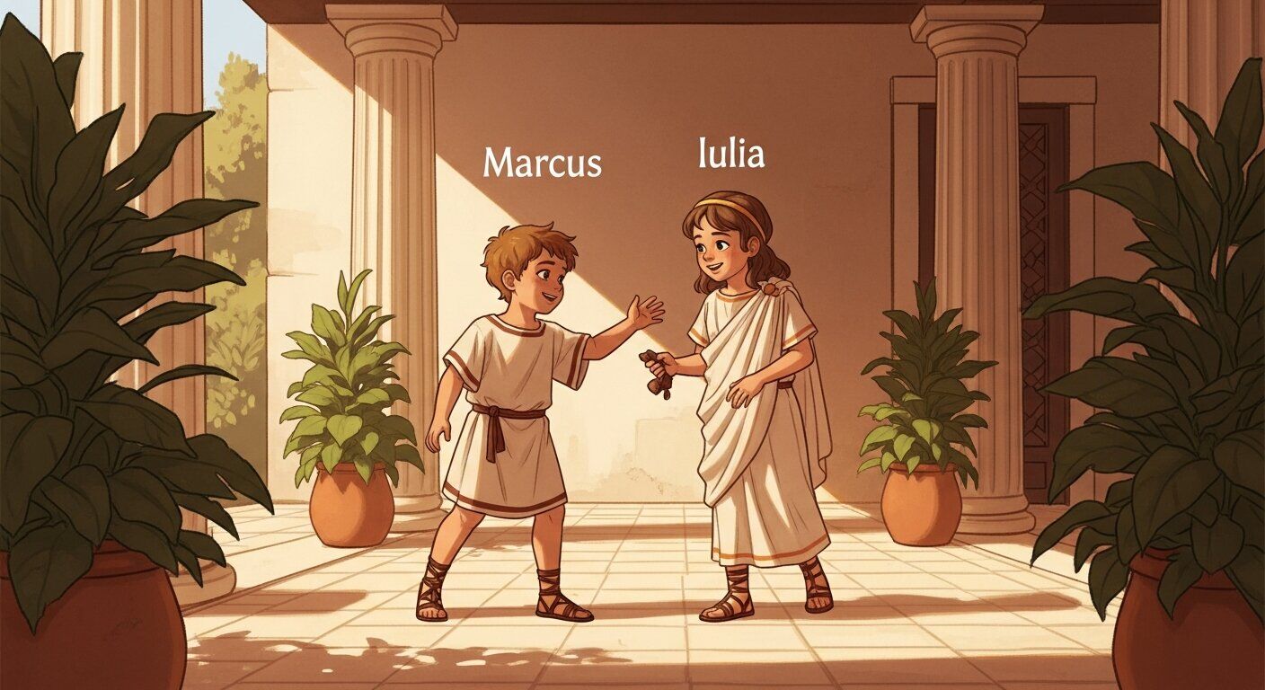 Lūcius et Giulia in horto ludunt