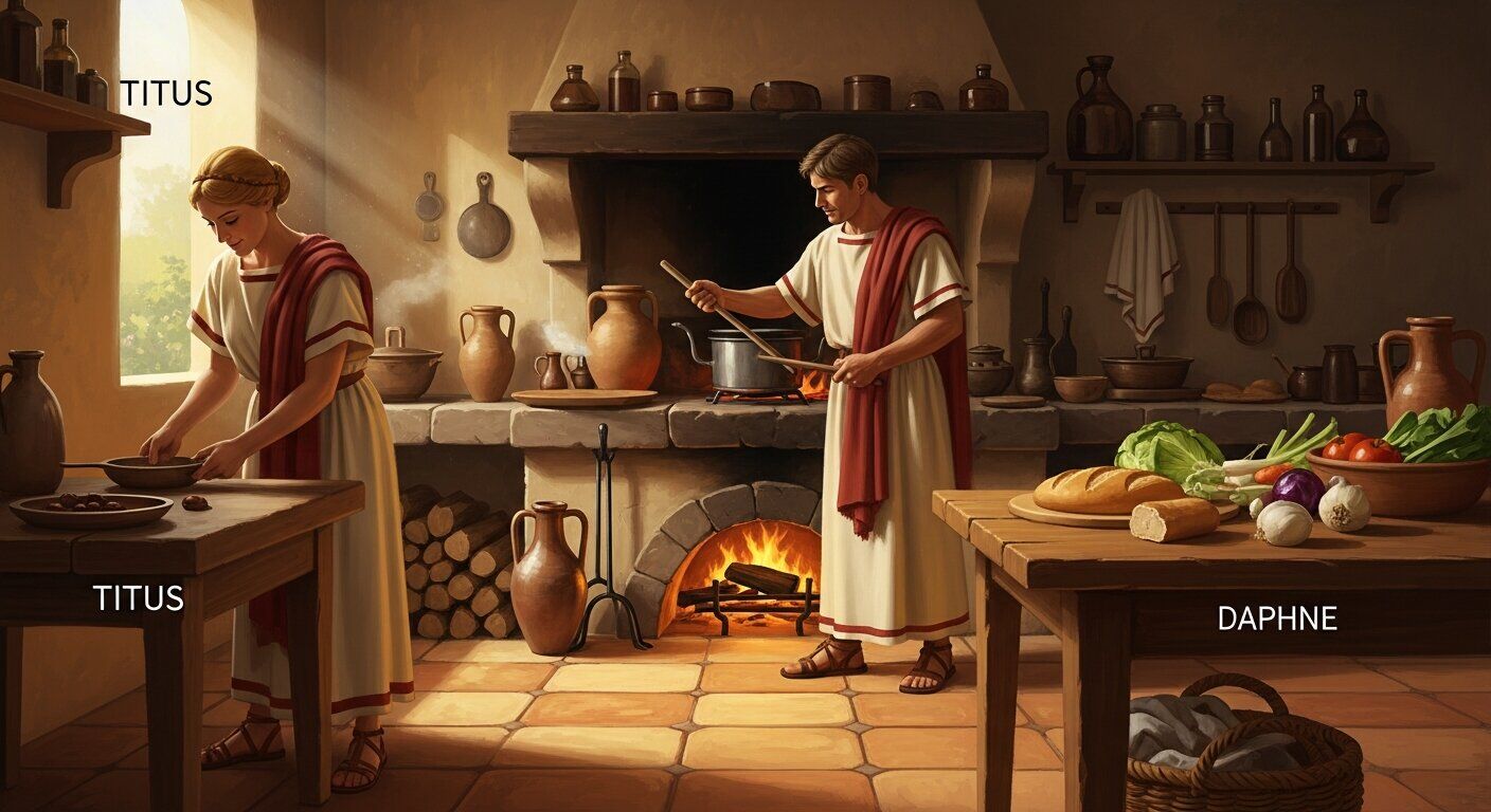 Servi in culina cibum parant